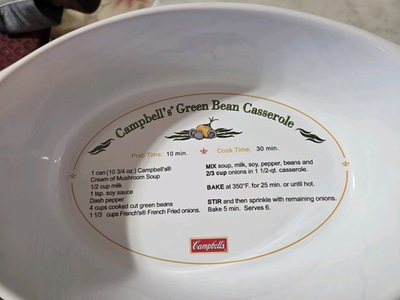 #ad Campbell’s Green Bean Casserole Baking Dish Evriholder 2011 Oval Ceramic 1.75 Qt $29.95
