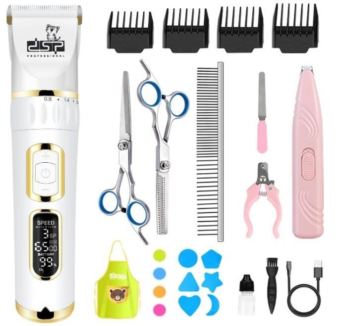Kit Tosatrice Professionale Senza Fili LCD per Cani e Gatti Accessori Completo