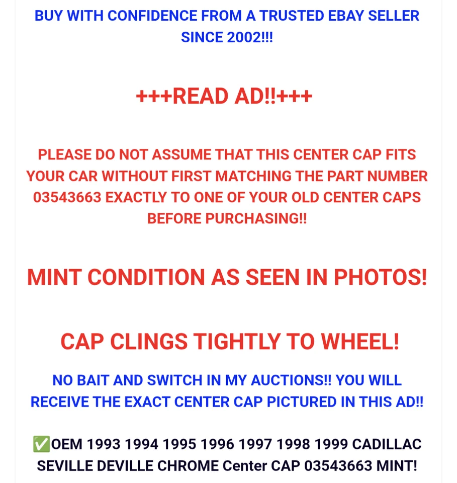 ✅OEM 1993-1999 CADILLAC SEVILLE DEVILLE 7" TAPA CENTRAL CROMADA LLANA 03543663 ¡MINT! Foto 3 de 4