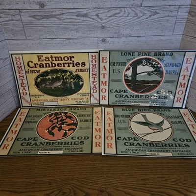 Vintage 1930's EATMOR/ CAPE COD Cranberry Crate Labels Lot of 4 NOS