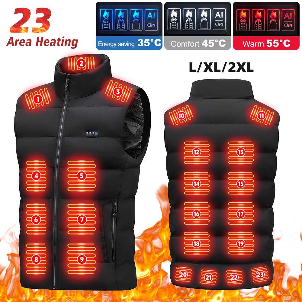Heated Vest 23 Heating Zones / 20000mAh Battery Pack Electric Heating Vest NEW