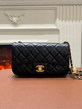 Chanel Classic Flap Mini Black Quilted Leather Chain Shoulder Bag Gold HW Auth