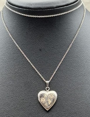 【希少】Vintage Heart Silver Pierce Vintage Etched Heart Locket Pendant Necklace 925 Sterling Silver
