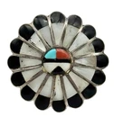 Vintage Zuni Sterling Silver Sun Face Inlay Ring Size 6