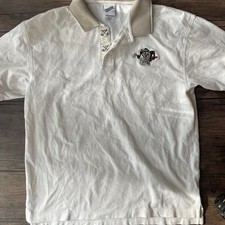 Vintage Warner Bros Tazmanian Devil Cream Golf Polo T Shirt Size M