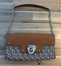 DKNY T C Brown Shoulder Bag Purse Clutch Wristlet Chain Strap Logo