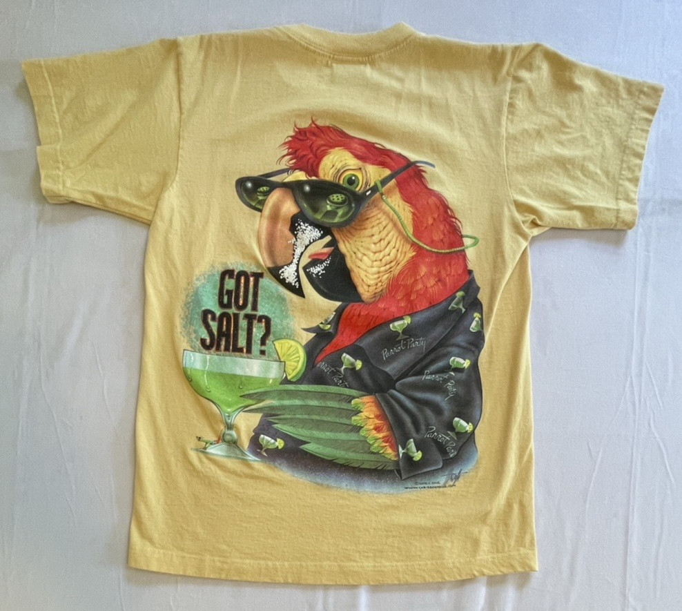 Caribbean Soul Mens Medium M Yellow GOT SALT? Parrot Made  Shirt USA 00s