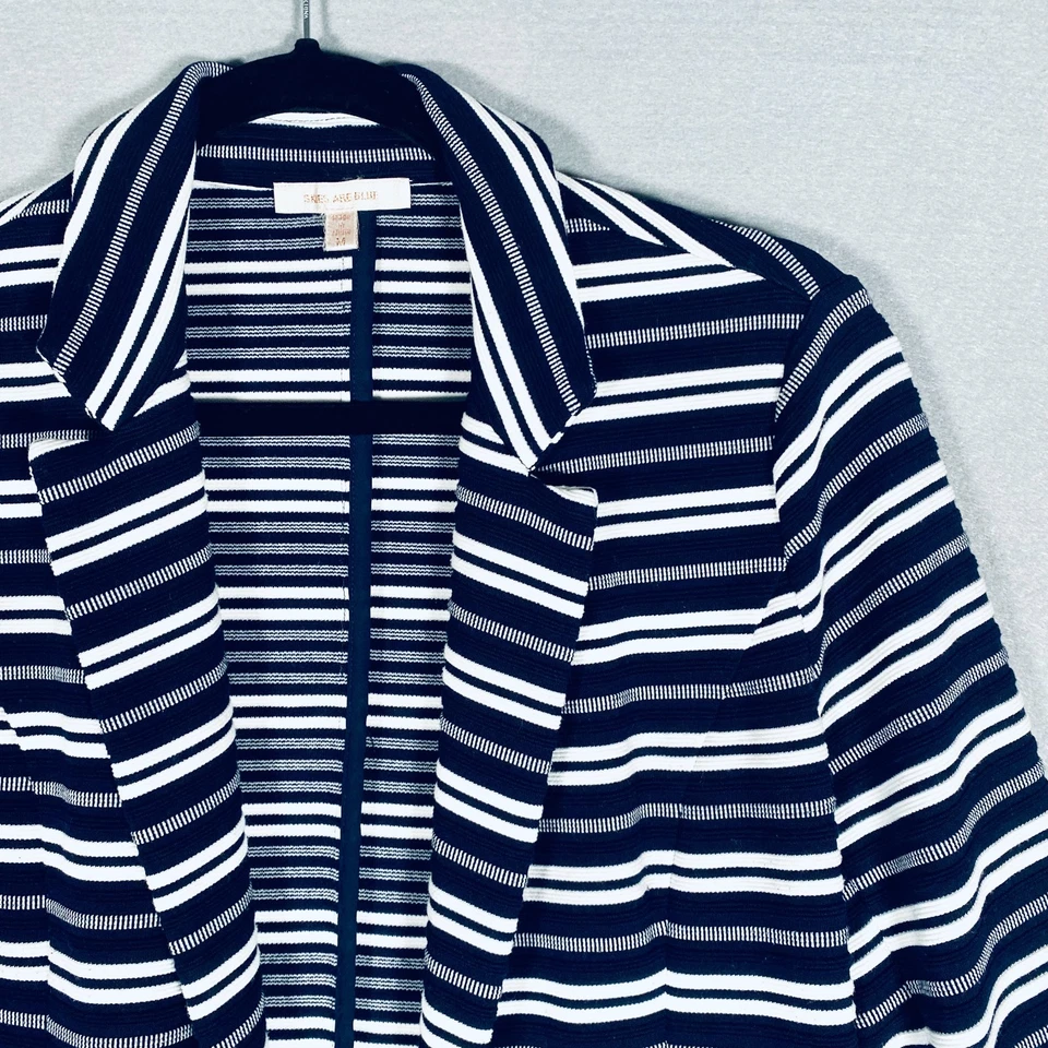 Blazer Skies Are Azul Mujer M Azul Rayas Manga 3/4 Chaqueta Abierta Costal Foto 3 de 4