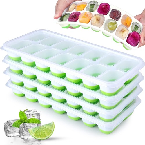 Silicone Ice Cube Tray, 4 Pack Easy-Release & Flexible 14-Ice Cube Trays with...