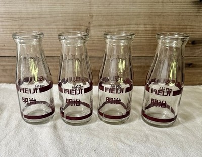 Four Vintage Meiji Japan  180 ml Glass Milk Bottles