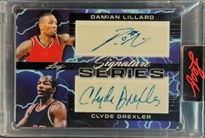 2022-23 Leaf Signature Series Lillard + Drexler Dual Autographs (AU) 1/1 Blazers