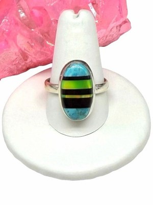 Kingman Turquoise Aurora Opal Black Onyx Ring Size 10 Solid 925 Sterling Silver