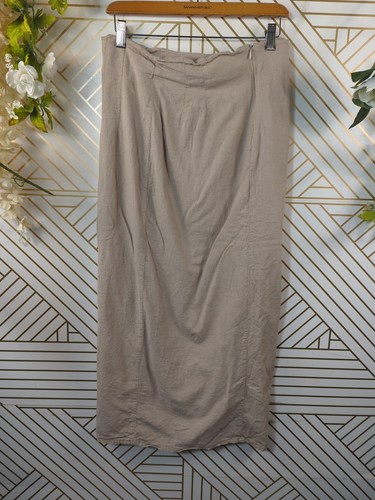 Zara Women's Linen Blend Beige Maxi Skirt Buttons Front Slit Lagenlook TAN LARGE - Picture 5 of 6
