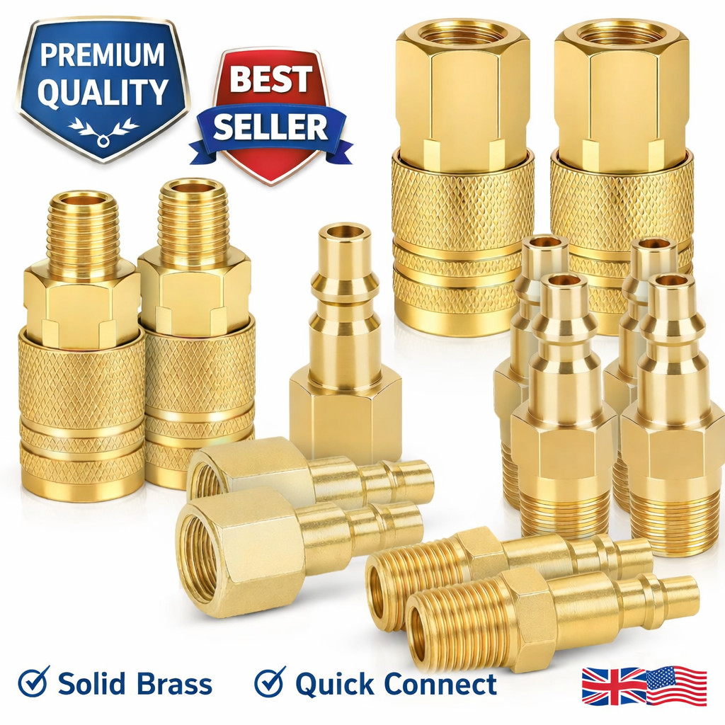 14pcs Air Hose Fittings, 1/4" NPT Quick Connect Air Coupler and Plug Kit Red