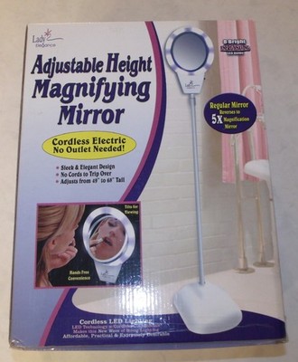 LADY ELEGANCE floor stand cordless lighted adjustable 5x makeup mirror new