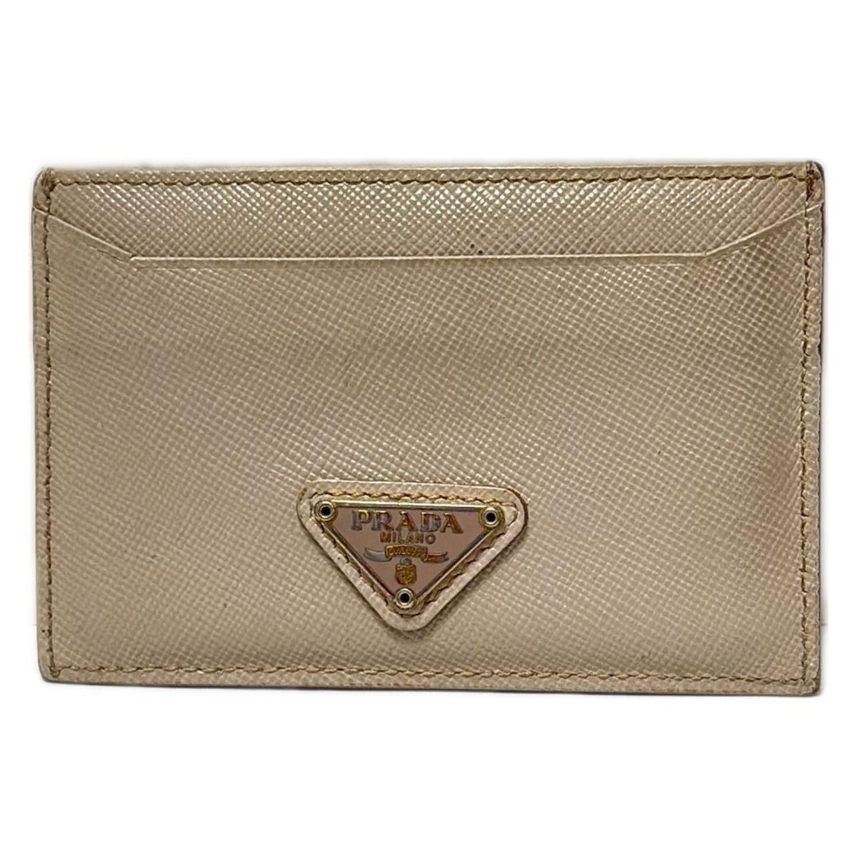 PRADA Leather Card Case Beige 1M0208 Slim Wallet Unisex