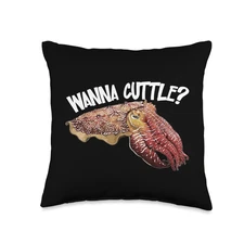 Wanna Cuttle Cute Cuttlefish Fishing Throw Pillow