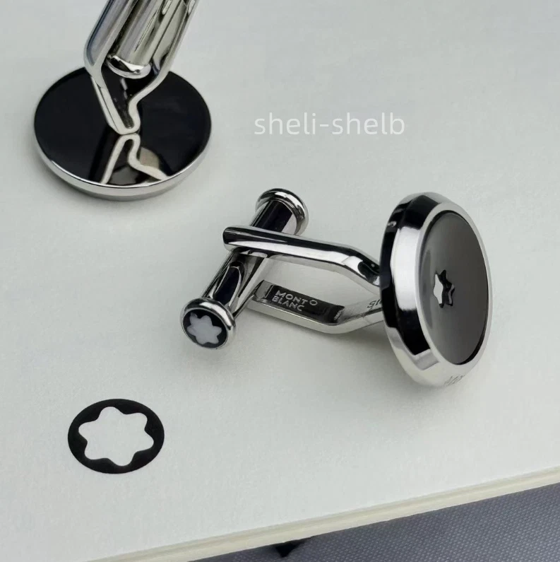 Montblanc Gemelos Estrella Acero Inoxidable Forma Redonda con Incrustación de Resina Negra  Foto 2 de 4