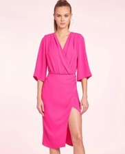NWT Amanda Uprichard Melinda Midi Dress Hot Pink W Slit Flare Sleeve Sz Medium