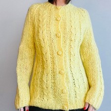 1960s Vintage yellow mohair cardigan, hand knit in italy