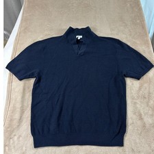 Sunspel Waffle Knit Polo Shirt Mens 2XL Navy Blue Short Sleeve EUC