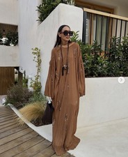 ZARA WOMAN LONG BEADED DRESS ZW COLLECTION OCHRE Size S Ref 7521/271/703