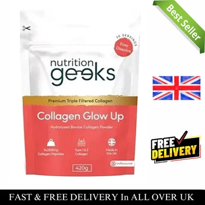 Improved New 420g Glow Up 30 serving 14000mg Collagen & geeks Powder Nutrition