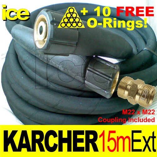 15m KARCHER STEAM CLEANER JET WASH PRESSURE WASHER EXTENSION HOSE & M22