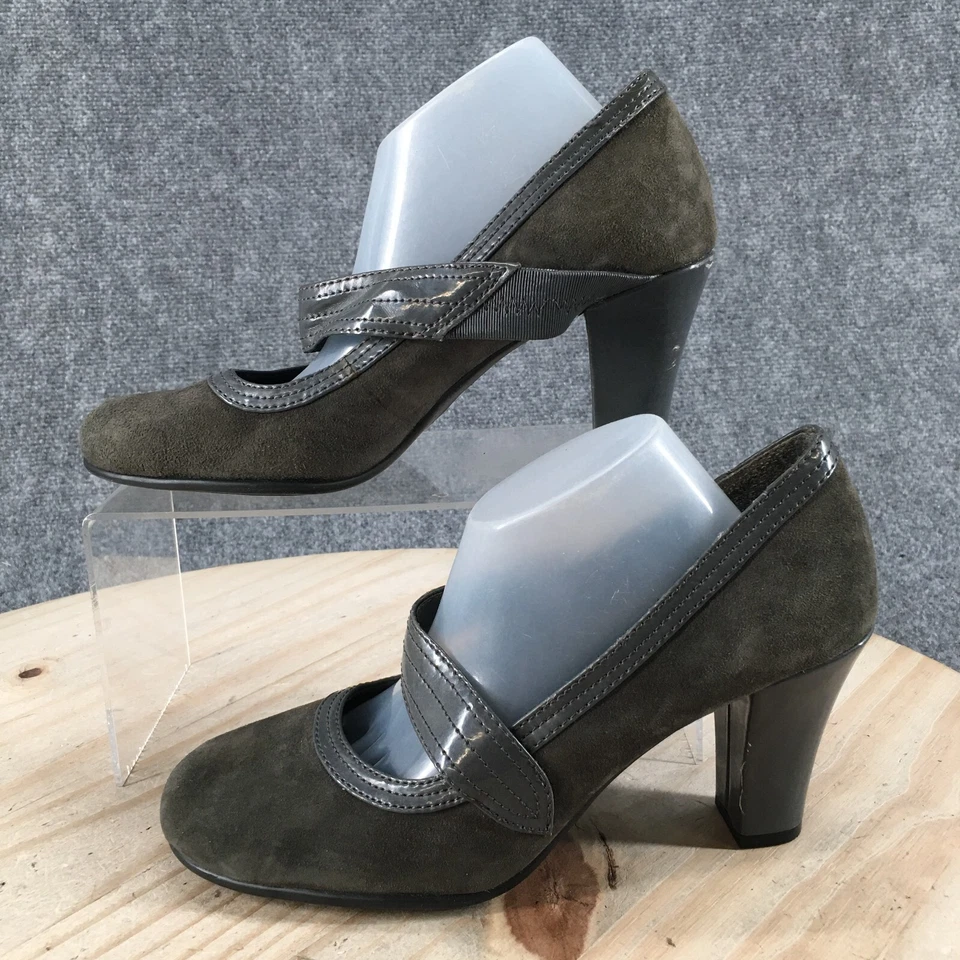 Zapatos de tacón Aerosoles para mujer 7,5 M rol alrededor de Mary Jane gris gamuza cuero Foto 2 de 4