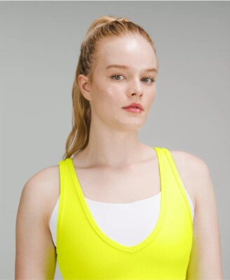 Lululemon Power Pivot Tank Ribbed Cropped size 8 HIYE Yellow Neon
