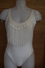 WOLF WHISTLE FRINGE CROCHET DETAIL LOW BACK SWIMSUIT SIZE UK 12 B/C C11