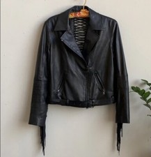 Msrp $3899 Haute Hippie Corset Fringe Lambskin Leather Moto Jacket