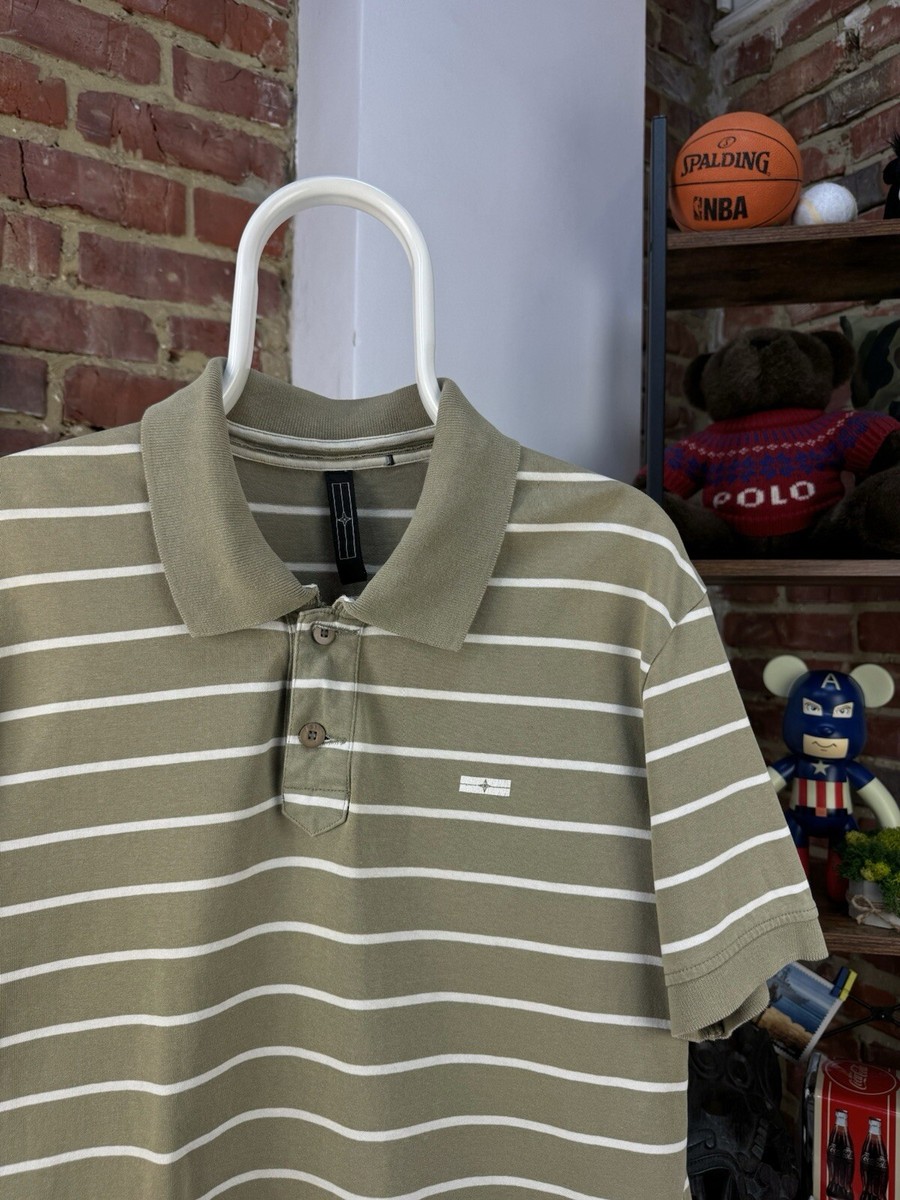 Mens Stone Island Denim Vintage Striped Short Sleeve Polo Mens Stone Island Denim Vintage Striped Short Sleeve Polo