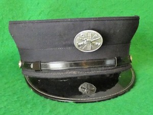 VINTAGE FIRE DEPT. FIREMAN VISOR HAT CAP WITH BADGE