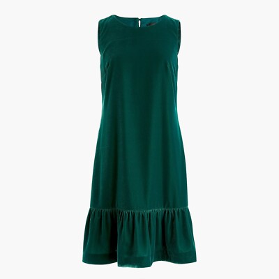 J Crew NWT $118 Velvet Ruffle-Hem Dress in Academic Green | Sz 00 | eBay