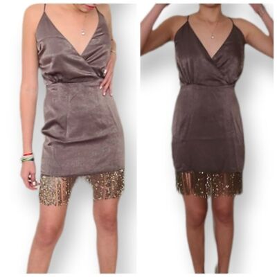 Lovers + Friends Revolve Dress Beaded Fringe Mini Dress Shimmery Brown XS  NWOT | eBay