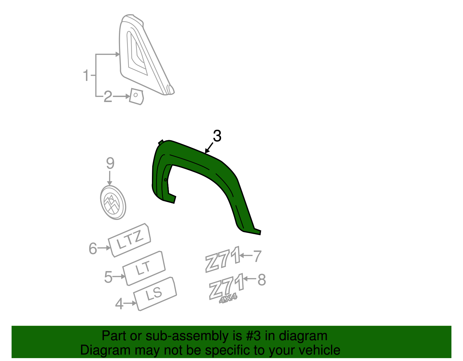 GM OEM Extwheel Well Fender Flare Arch Molding Right 15944822 for sale