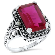 ANTIQUE STYLE 925 STERLING SILVER LAB-CREATED 5.50 CT RUBY FILIGREE RING    500z