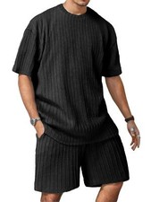 Men's 2 Piece Outfits Short Sleeve Crewneck T-Shirt and Drawstring Shorts Set