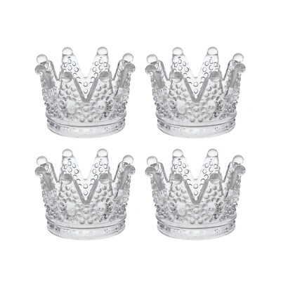 Mega Crafts - 3'' Crown Glassware Candle Holder - Clear, Set of 4