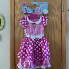 New Disney Minnie Mouse Girls Costume W/ Ears Gloves Sz 4-6X