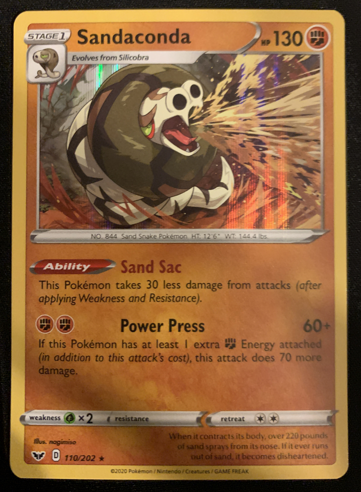 Sandaconda 110/202 Holo Rare Pokemon Sword & Shield Base Near Mint