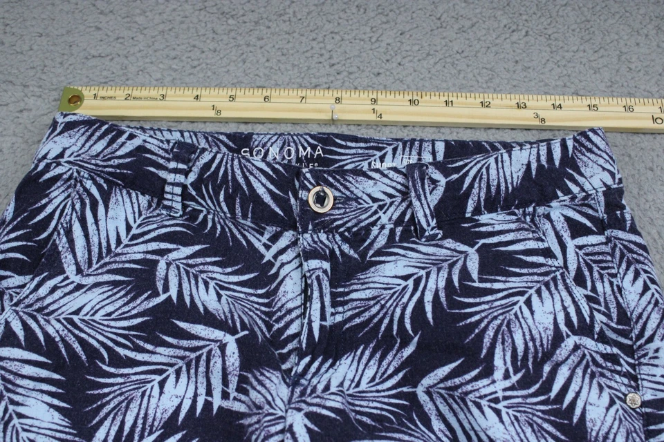 Pantalones Cortos Sonoma Para Mujer 2 Azul Tiro Medio Patrón Palma Caminar Informal Mezcla de Lino Foto 2 de 4