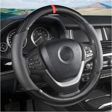For Acura 15" 38cm Carbon Black Leather Anti-slip Car Steering Wheel Cover USA