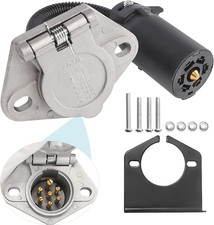 7-Way RV Blade to 7 Way round Pin Trailer Adapter Connector, Die-Cast Zinc with