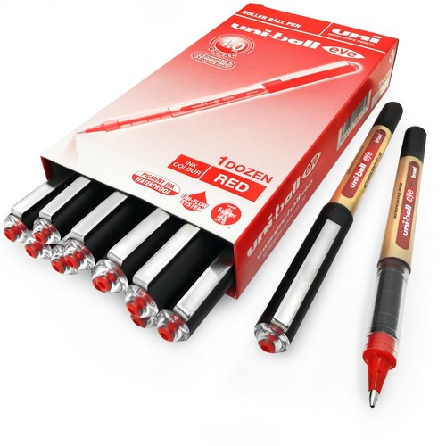 Lot De 10 Stylos Roller Uni-Ball Eye UB-157 Pointe 0,7 Mm - Encre Rouge Intense