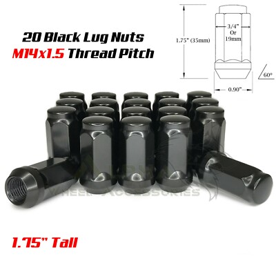 20 Black Lug Nuts 14x1.5 For 2011 - Newer Grand Cherokee SRT8