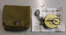 Vintage Engineer Lensatic Compass & Canvas Pouch, Instruction Sheet Taiwan
