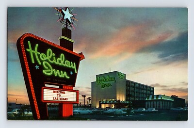 Postcard Nevada La Vegas NV Holiday Inn Hotel Sunset Neon 1960s Unposted Chrome