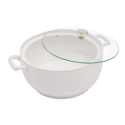 8.54"/7.5" Ceramic Soup Tureen W/ Ladle & Glass Lid White Porcelain Serveware - Picture 35 of 44